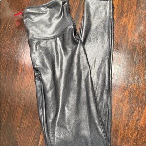 SPANX Shimmer Black Faux Leather Leggings